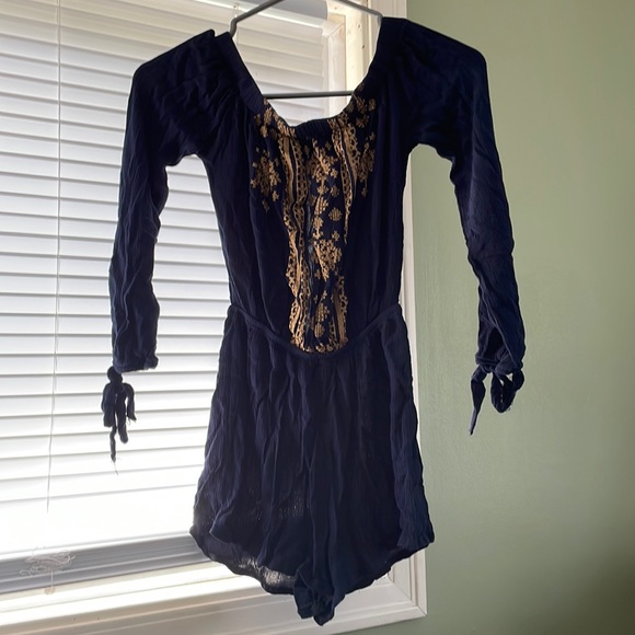 Navy Blue and Gold Romper - Picture 1 of 3